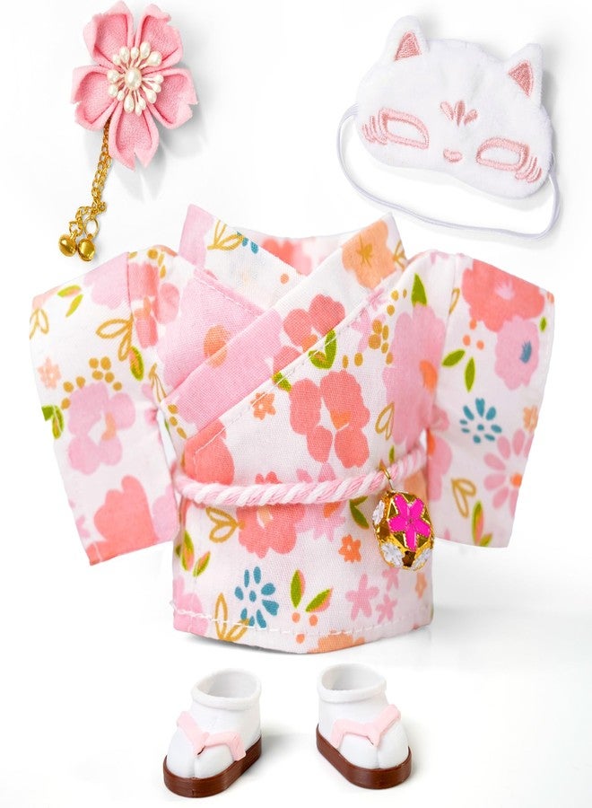 ARTST 17cm Doll Clothes,Outfit Accessories Kimono Set for 6.7inch Dolls Girl, Kawaii Chic Style Flower Hairbow+Pink Clothing+Cute MasK+Shoes(NO Doll) - Image 1
